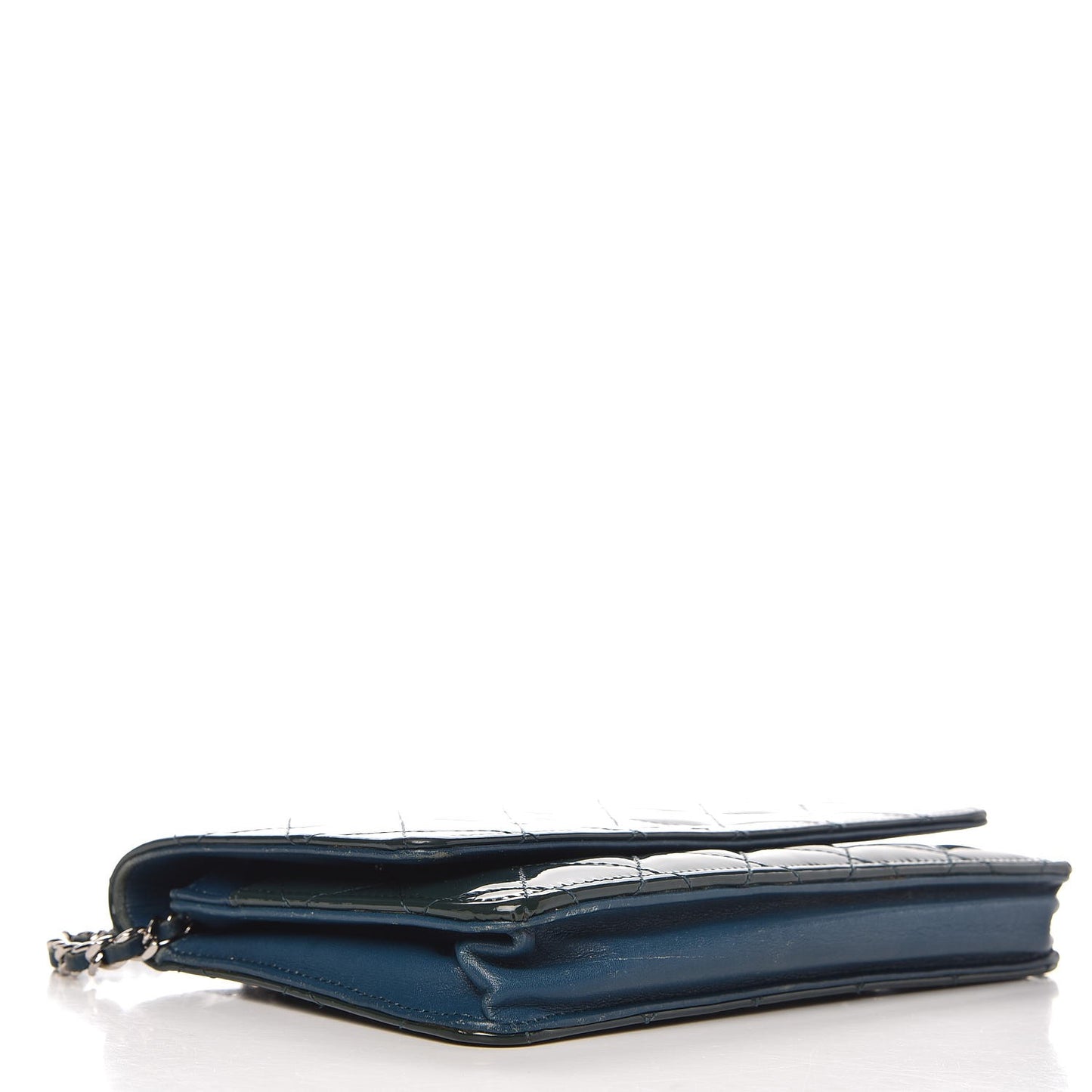 Patent Quilted Wallet On Chain WOC Blue