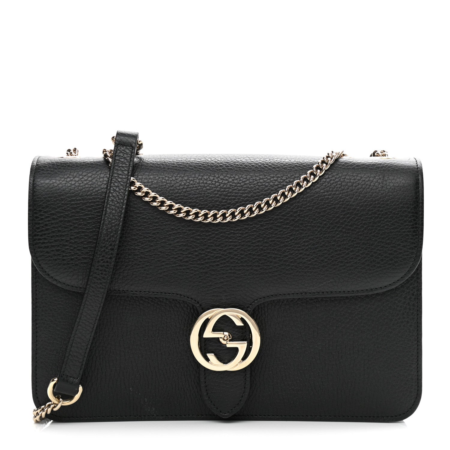 Gucci Dollar Calfskin Interlocking G Shoulder Bag Black 1 of 11
