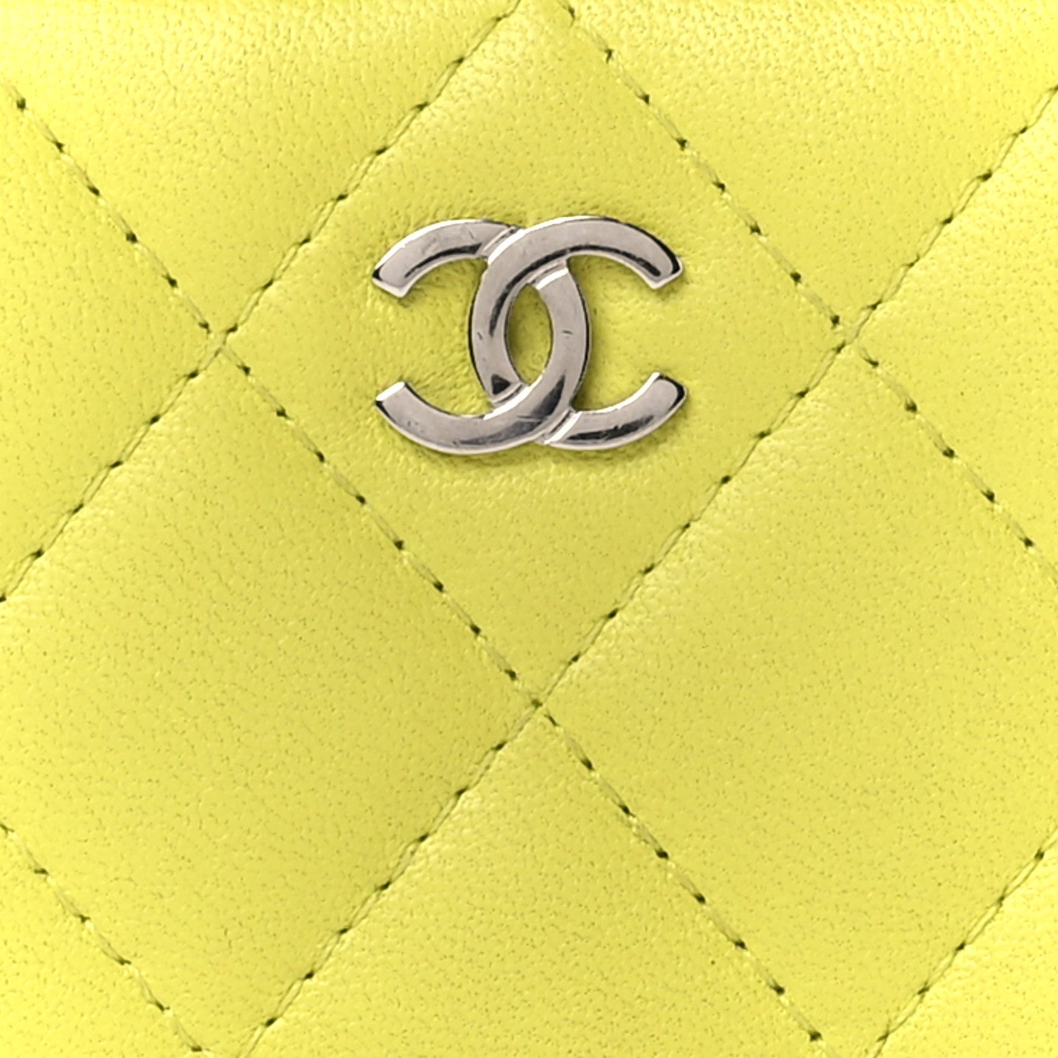 Chanel Lambskin Quilted Zip Coin Purse Yellow 8 of 15
