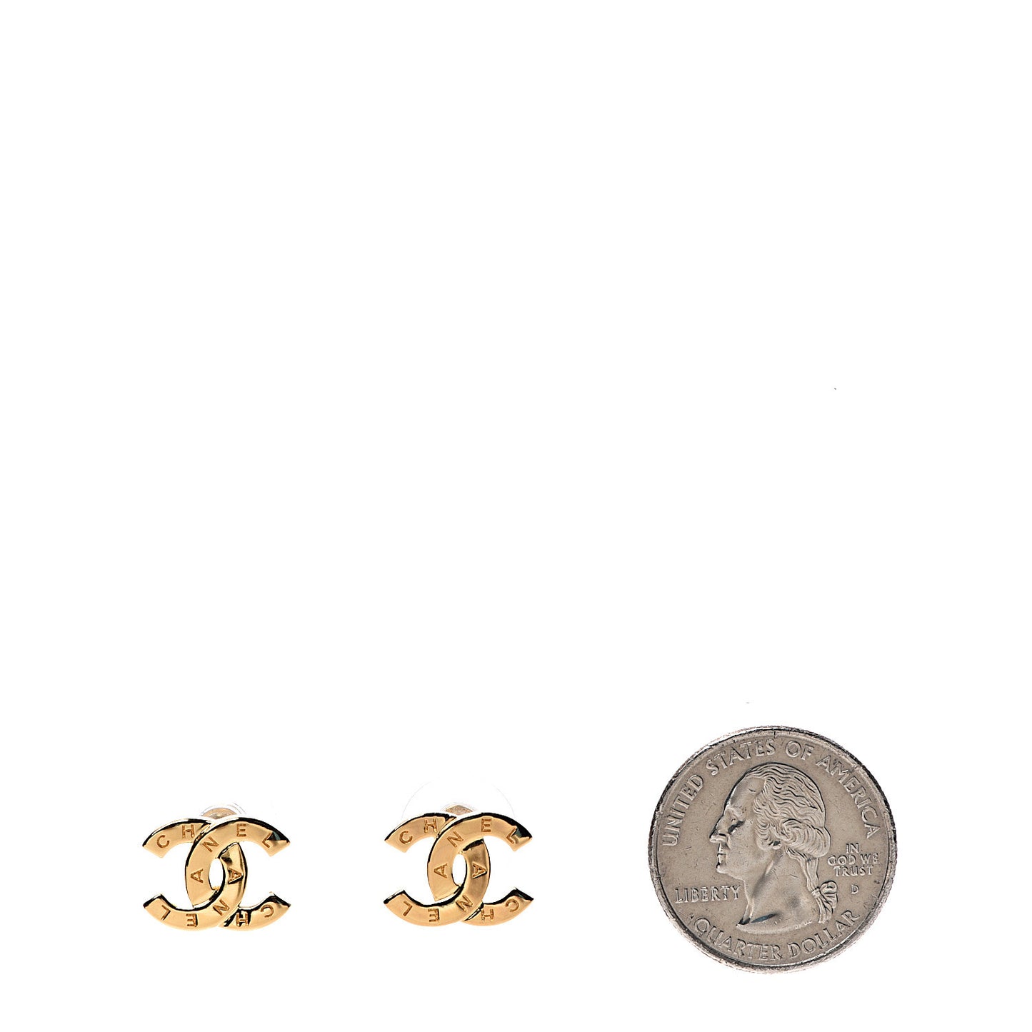 Metal CC Paris Button Stud Earrings Gold