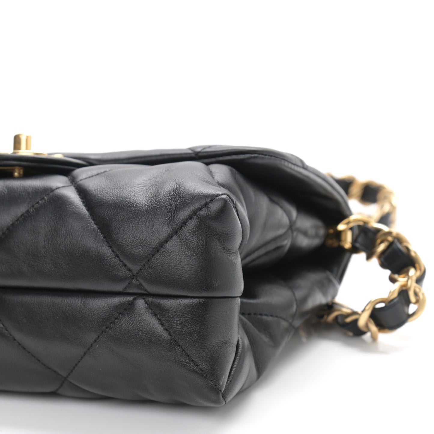 Lambskin Quilted Chain Top Handle Flap Black