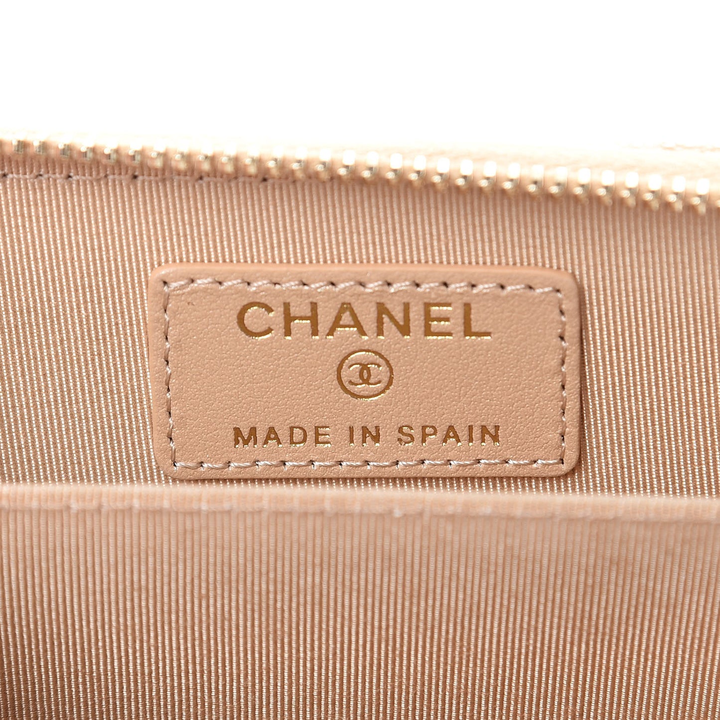 Iridescent Caviar Quilted Zip Around Coin Purse Beige