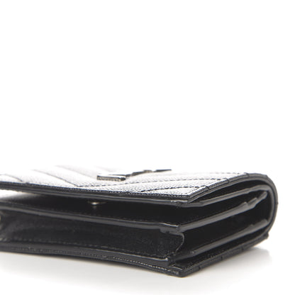 Saint Laurent Grain De Poudre Matelasse Chevron Monogram Card Case Black 10 of 11