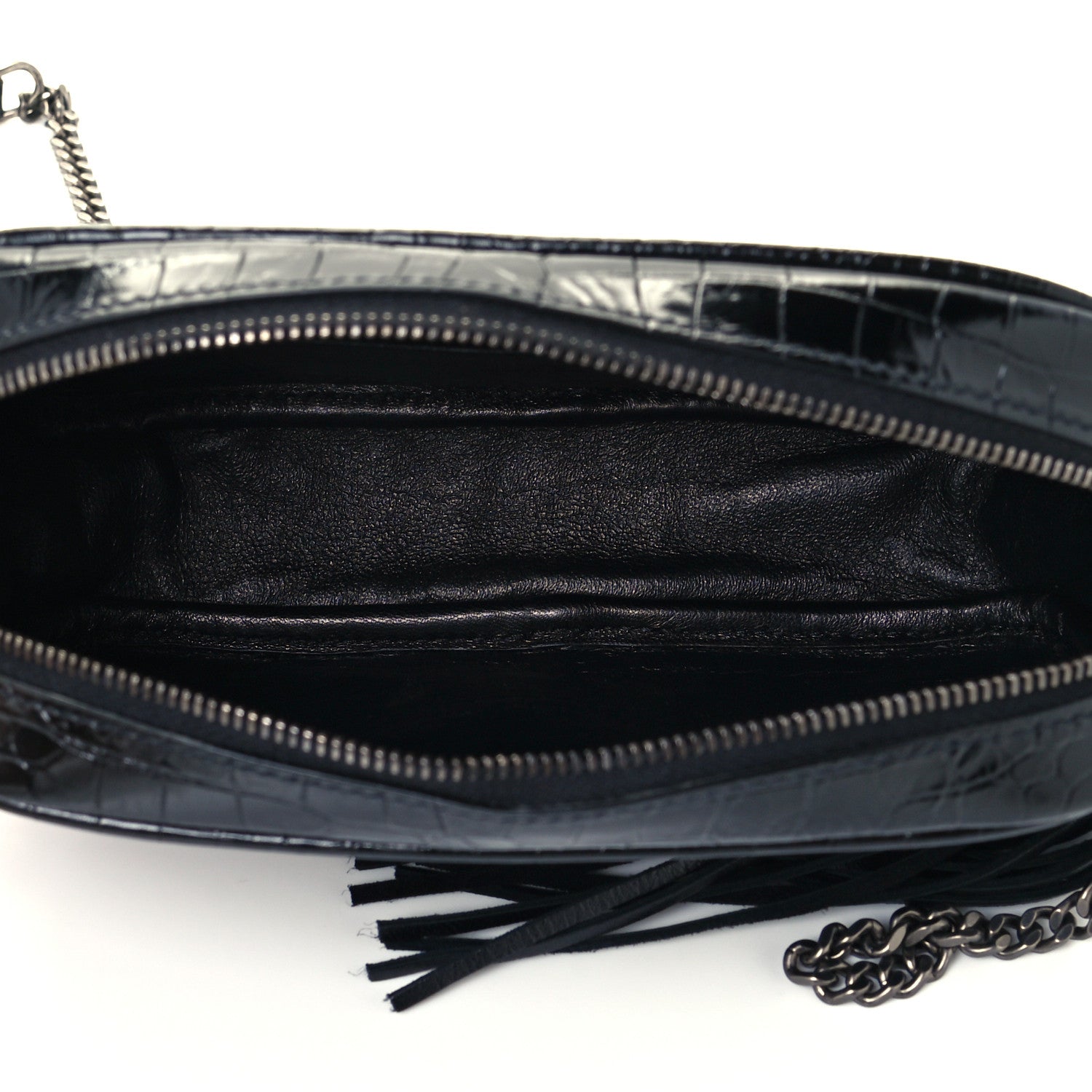 Saint Laurent Calfskin Crocodile Embossed Monogram Mini Lou Camera Bag Black 5 of 11