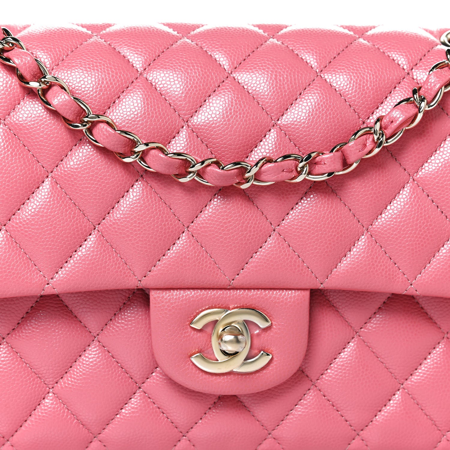 Chanel Metallic Caviar Quilted Medium Double Flap Pink 8 of 10