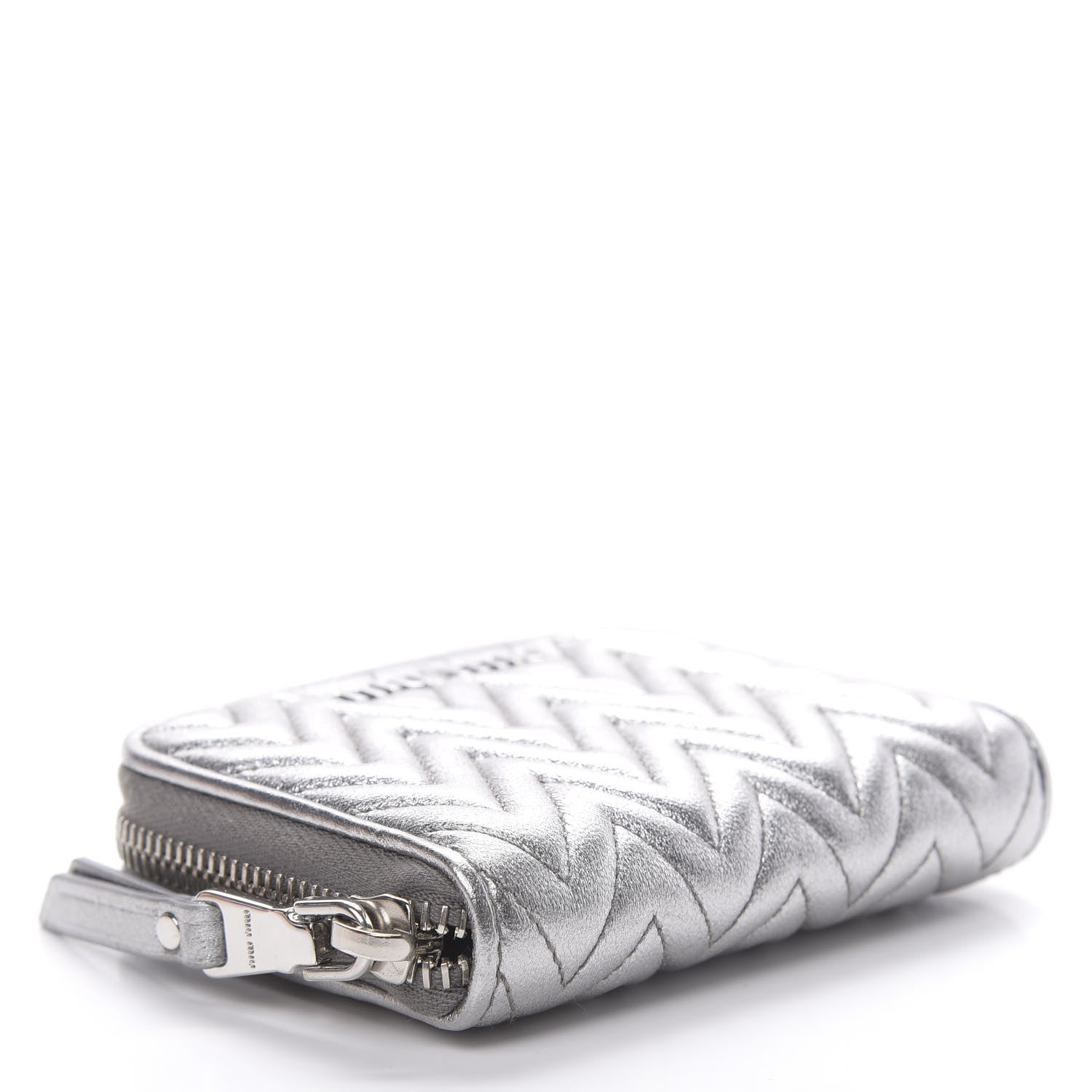 Miu Miu Metallic Nappa Impunture Zip Around Compact Wallet Chromo 4 of 9