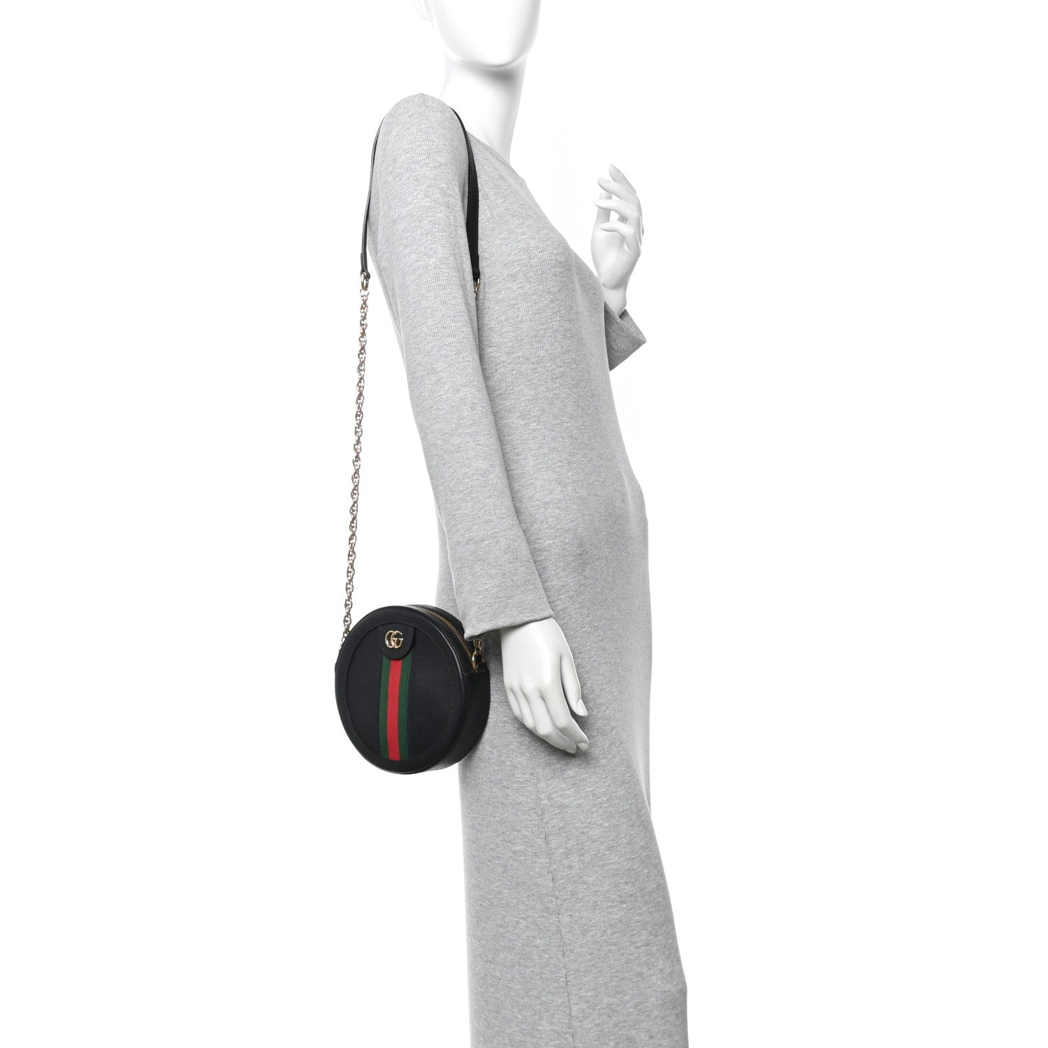 Gucci Grained Calfskin Web Mini Ophidia Round Shoulder Bag Black 2 of 10