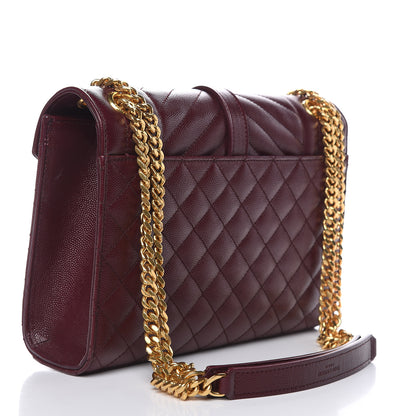 Saint Laurent Grain De Poudre Textured Mixed Matelasse Medium Triquilt Monogram Satchel Rouge Legion 3 of 12