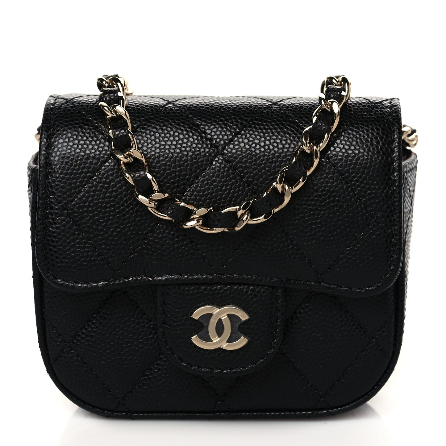 Caviar Quilted Mini Clutch With Chain Black