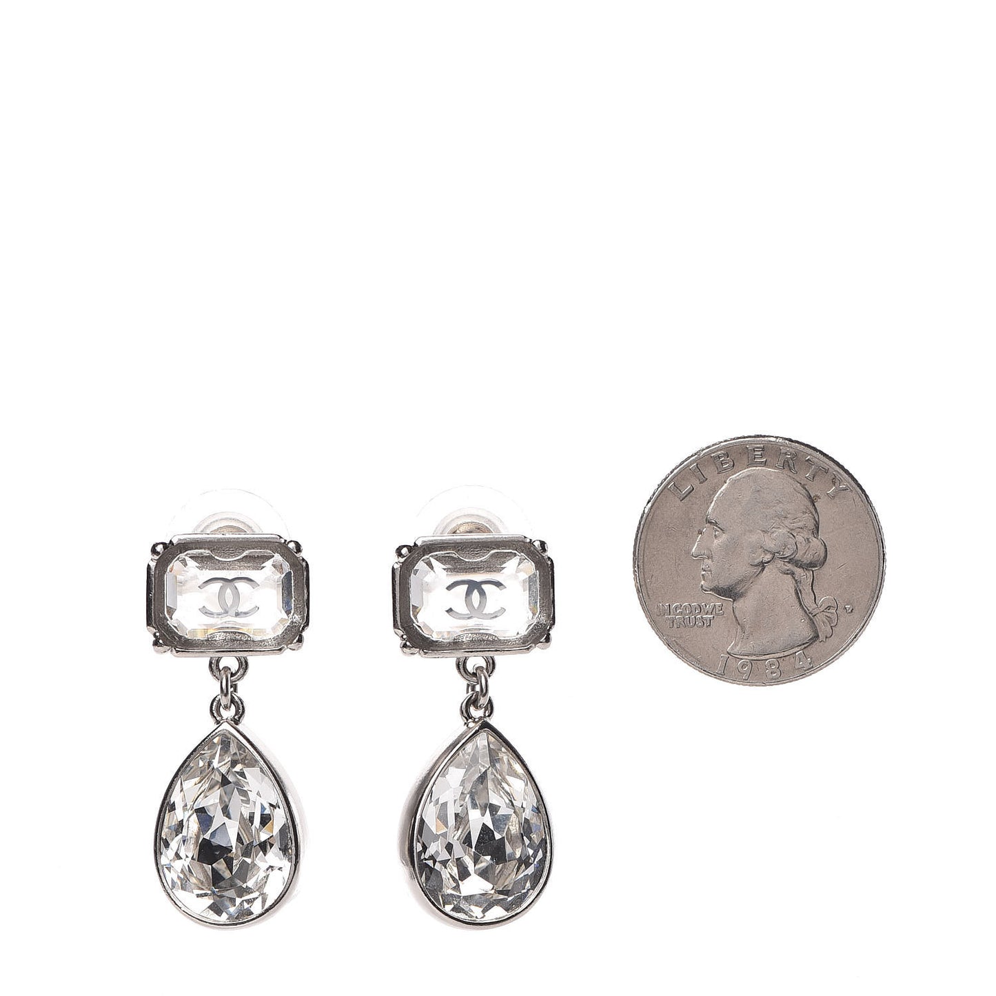 Crystal CC Tear Drop Earrings Silver