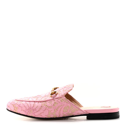 Gucci Lace Malaga Kid Womens Princetown Slippers 38 Sugar Pink Skin Rose 1 of 21