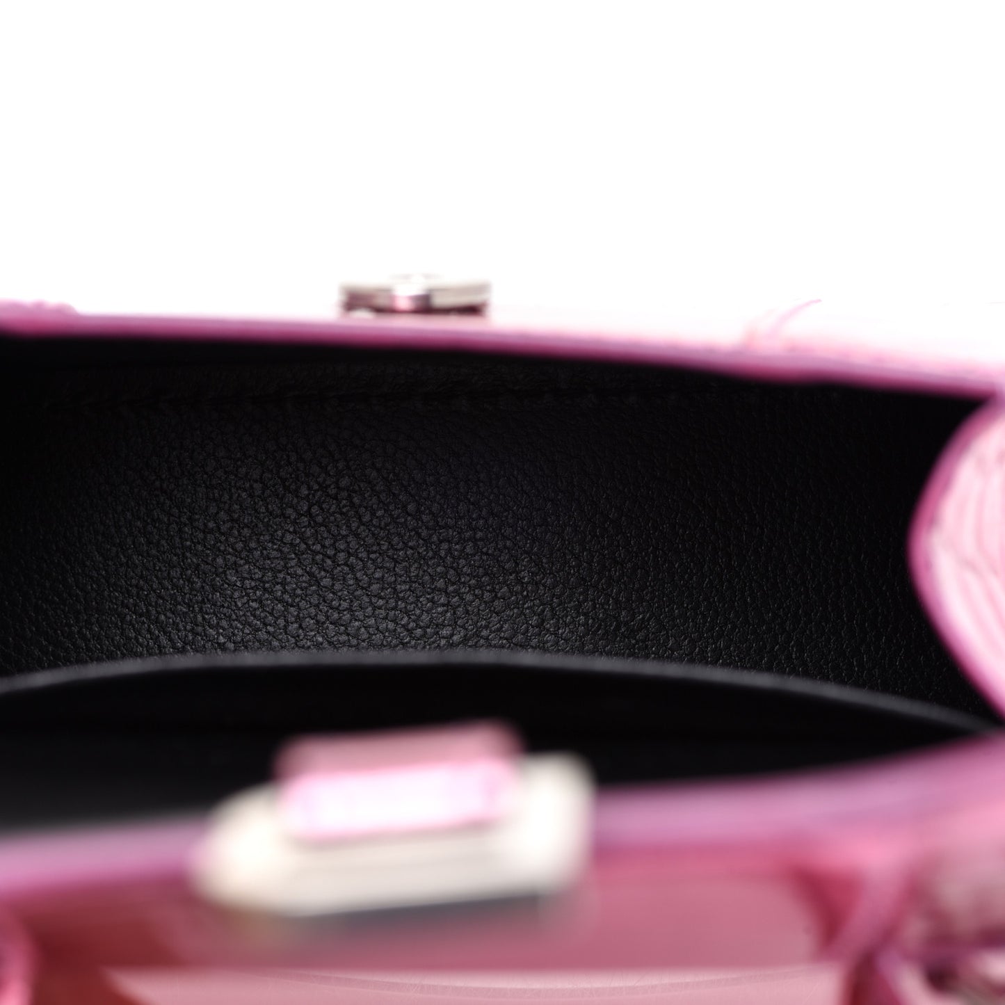 Metallic Calfskin Crocodile Embossed Hourglass Top Handle Bag Mini with Chain Pink