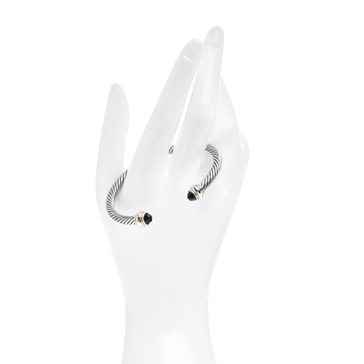 Sterling Silver 14K Yellow Gold Black Onyx 5mm Cable Classics Bracelet