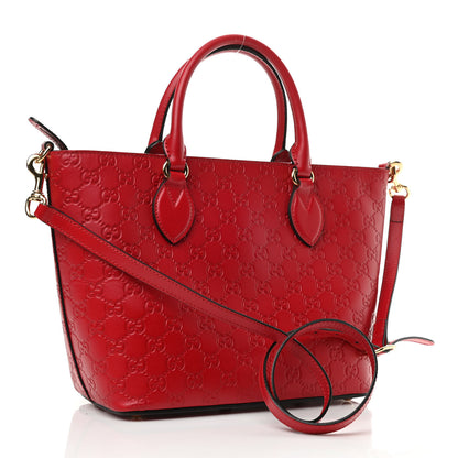 Gucci Guccissima Small Zippered Bucket Tote Hibiscus Red 3 of 11