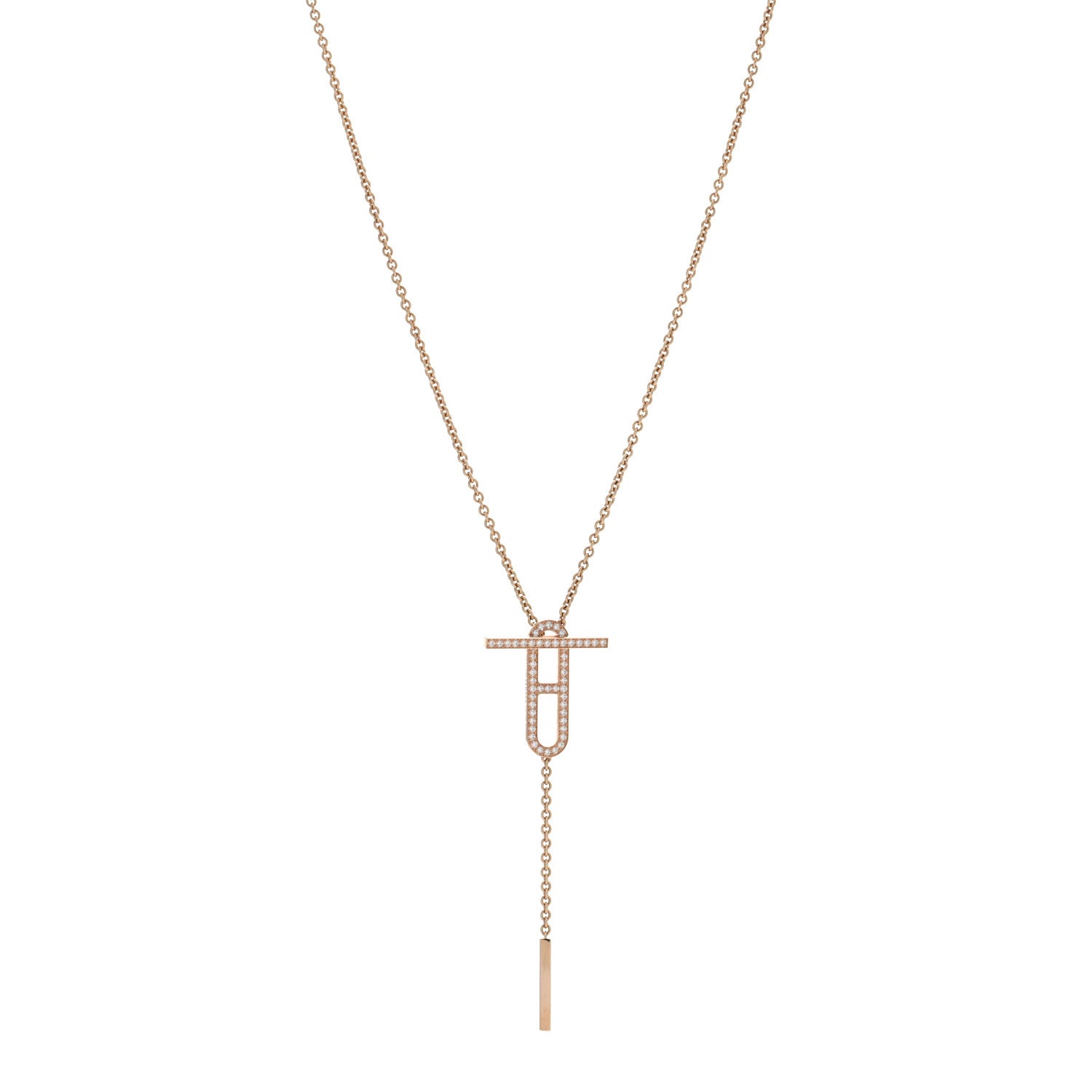 Hermes 18K Rose Gold Diamond PM Ever Chaine D'Ancre Necklace ST 1 of 5