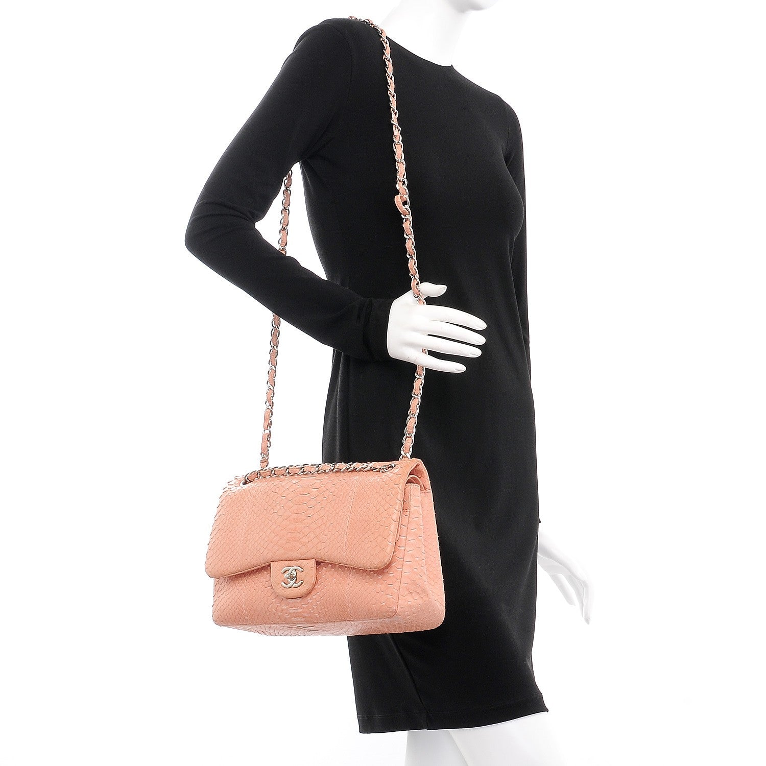 Chanel Python Jumbo Double Flap Pink 3 of 14