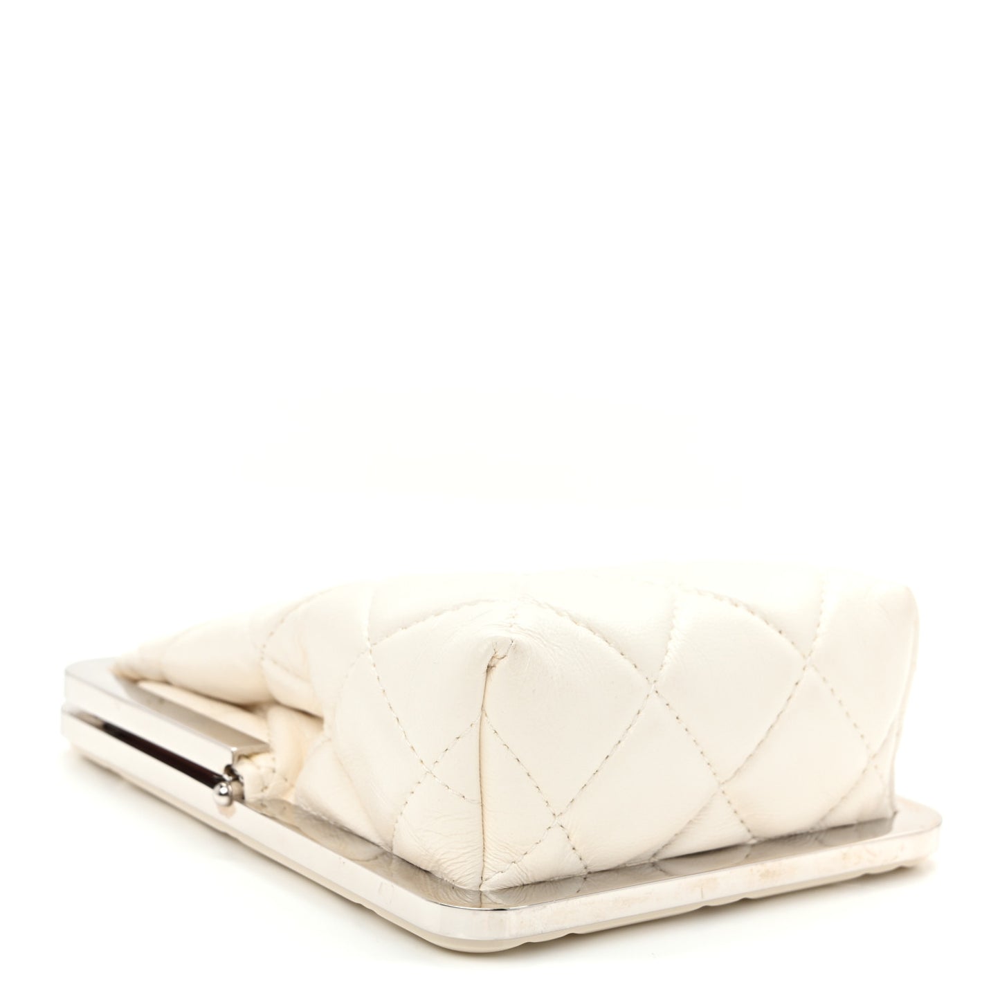 Lambskin Plexi Quilted CC Evening Clutch With Chain White