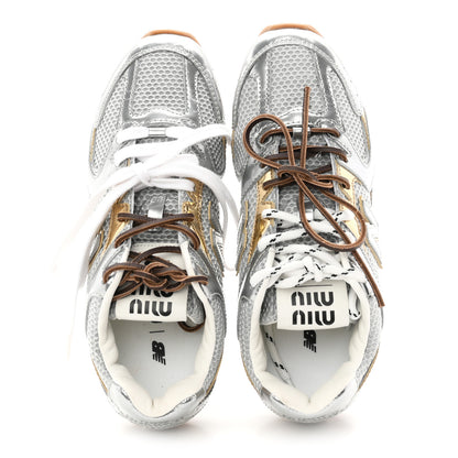 Miu Miu X NEW BALANCE Metallic Calfskin Mesh 530 SL Sneakers 36 Argento Platino 2 of 10