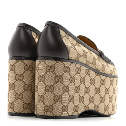 Gucci Canvas GG Monogram Horsebit Calfskin Womens Horsebit Platform Loafers 38 Beige Ebony 5 of 12