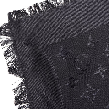 Louis Vuitton Silk Wool Monogram Shawl Black 7 of 7