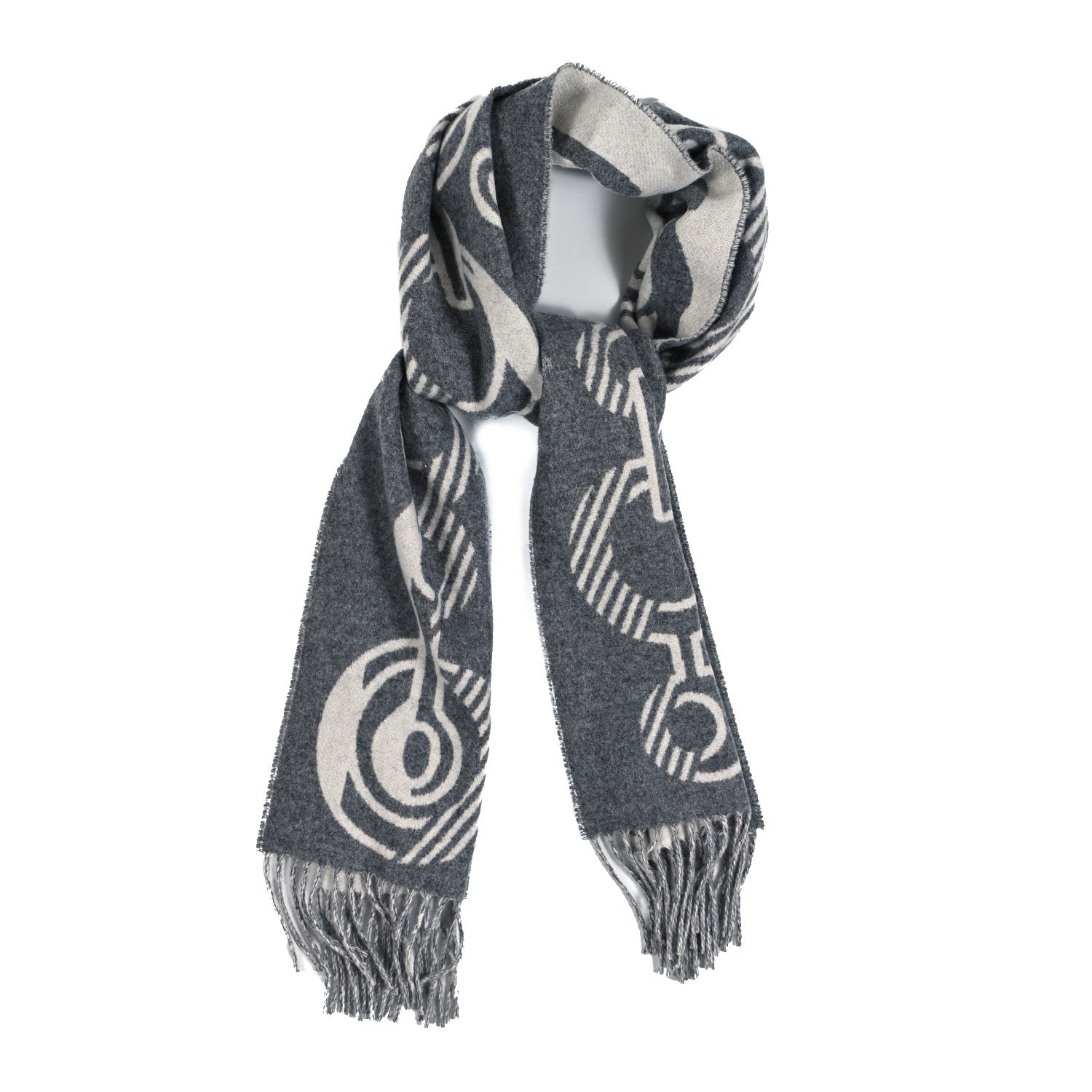 Hermes Cashmere Casaque Do Re Boucles Muffler Ivoire Gris Flanelle 1 of 3