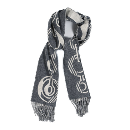 Hermes Cashmere Casaque Do Re Boucles Muffler Ivoire Gris Flanelle 1 of 3