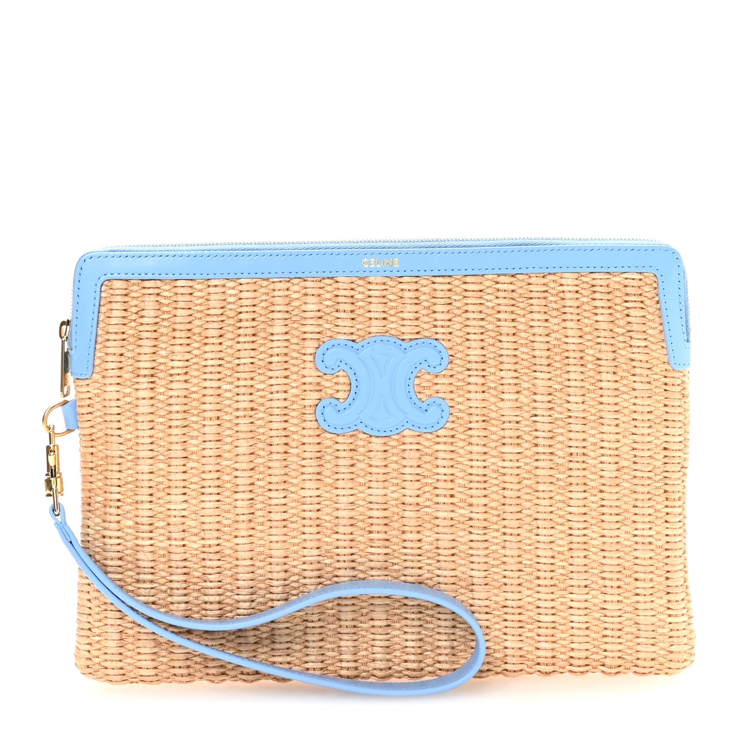 Raffia Small Pouch With Strap Sky Blue