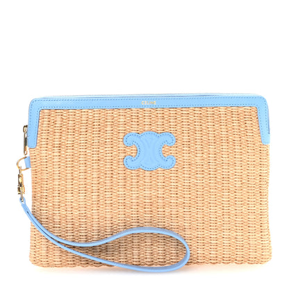 Celine Raffia Small Pouch With Strap Sky Blue 1 of 9