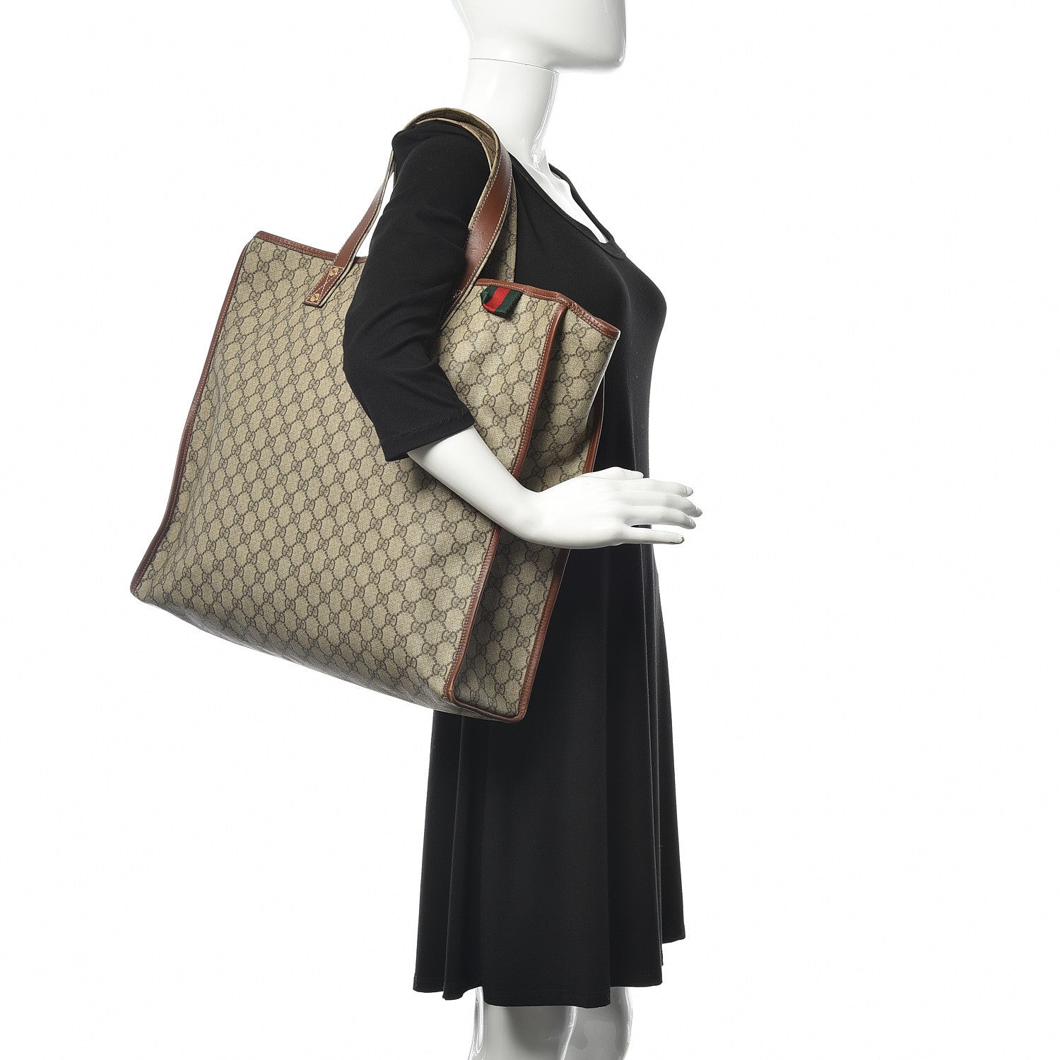 Gucci GG Plus Monogram Large Signature Web Loop Tote Brown 2 of 12