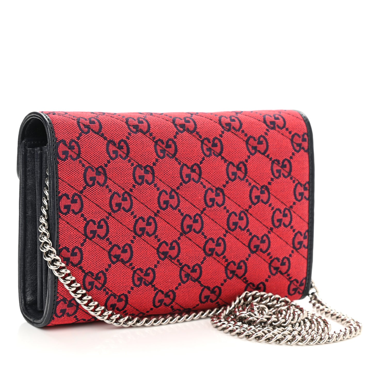 Monogram Multicolor Matelasse Diagonal GG Marmont Chain Wallet Red Blue