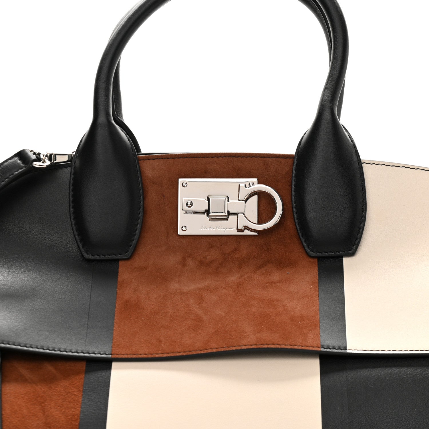 Salvatore Ferragamo Calfskin The Studio Colorblock Bag Black Brown 8 of 11