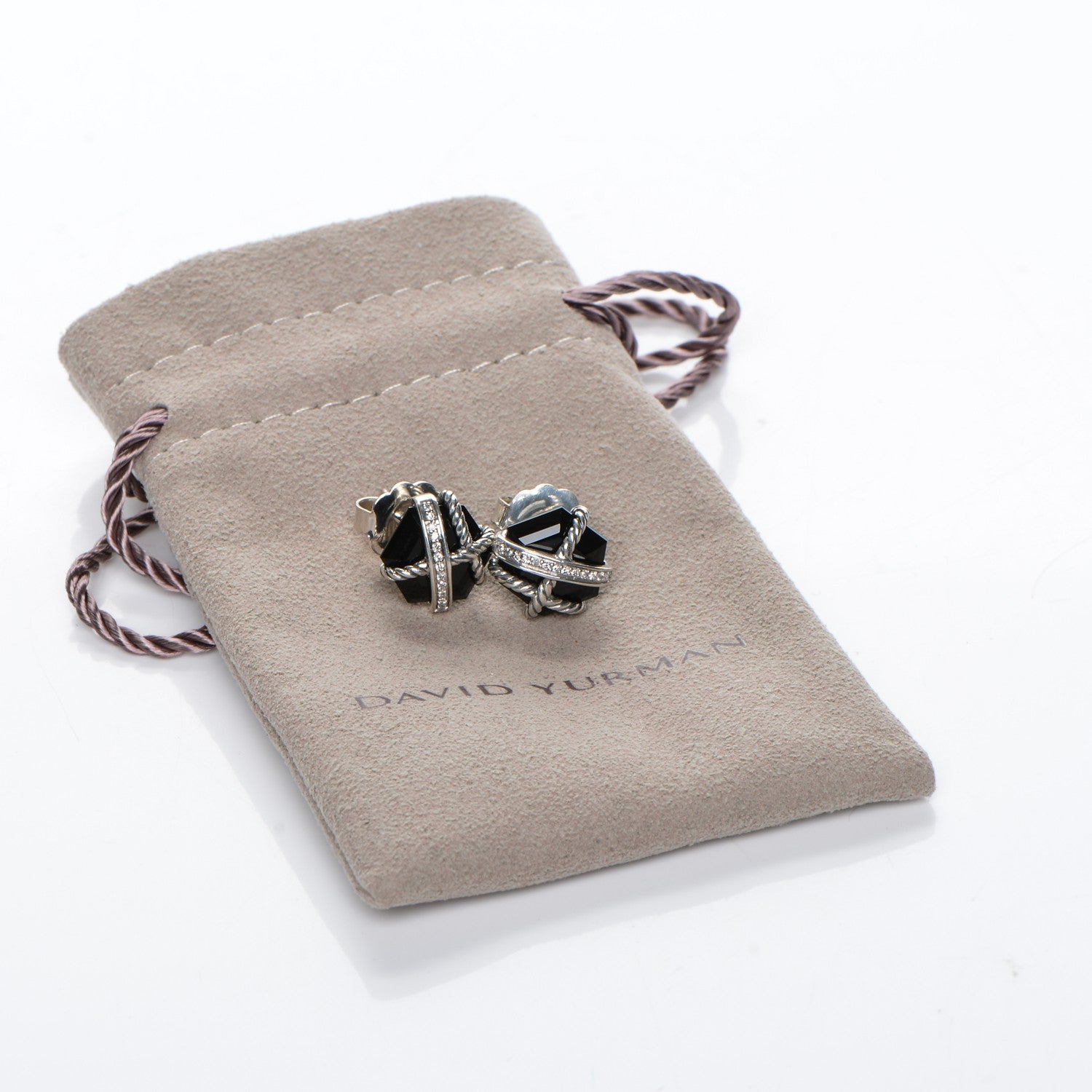 David Yurman Sterling Silver Diamond Black Onyx 11mm Cable Wrap Earrings 6 of 6