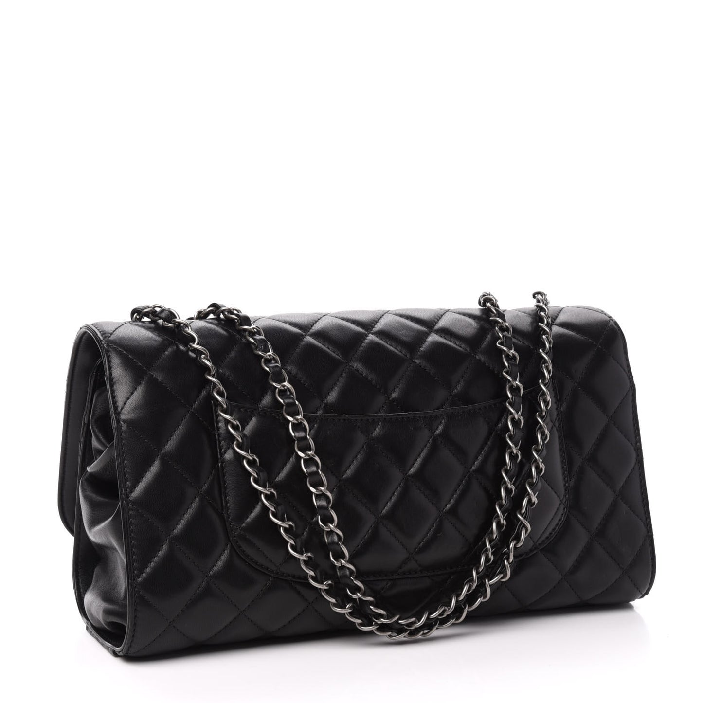 Lambskin Quilted Jumbo Grocery By Chanel Drawstring Shopping Bag Black