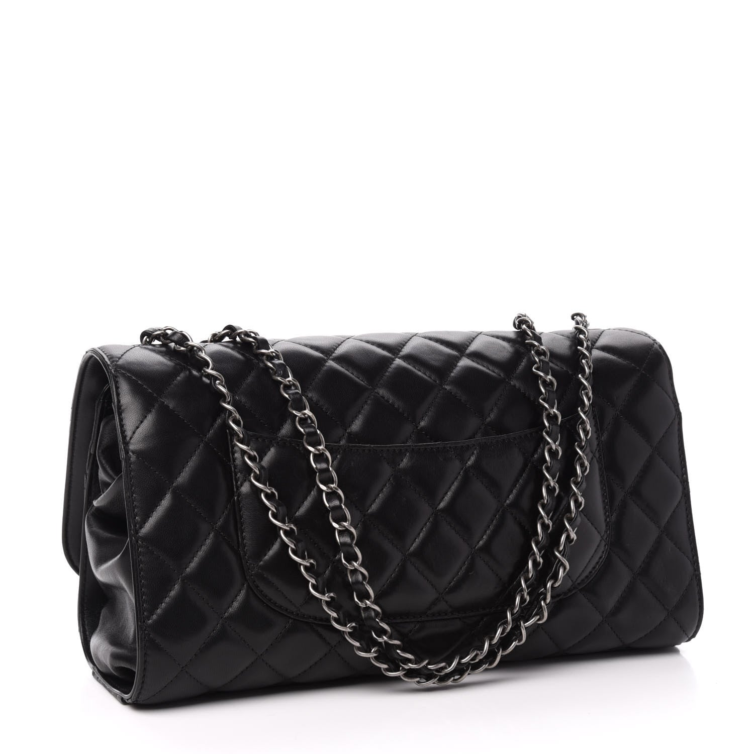 Chanel Lambskin Quilted Jumbo Grocery By Chanel Drawstring Shopping Bag Black 5 of 13