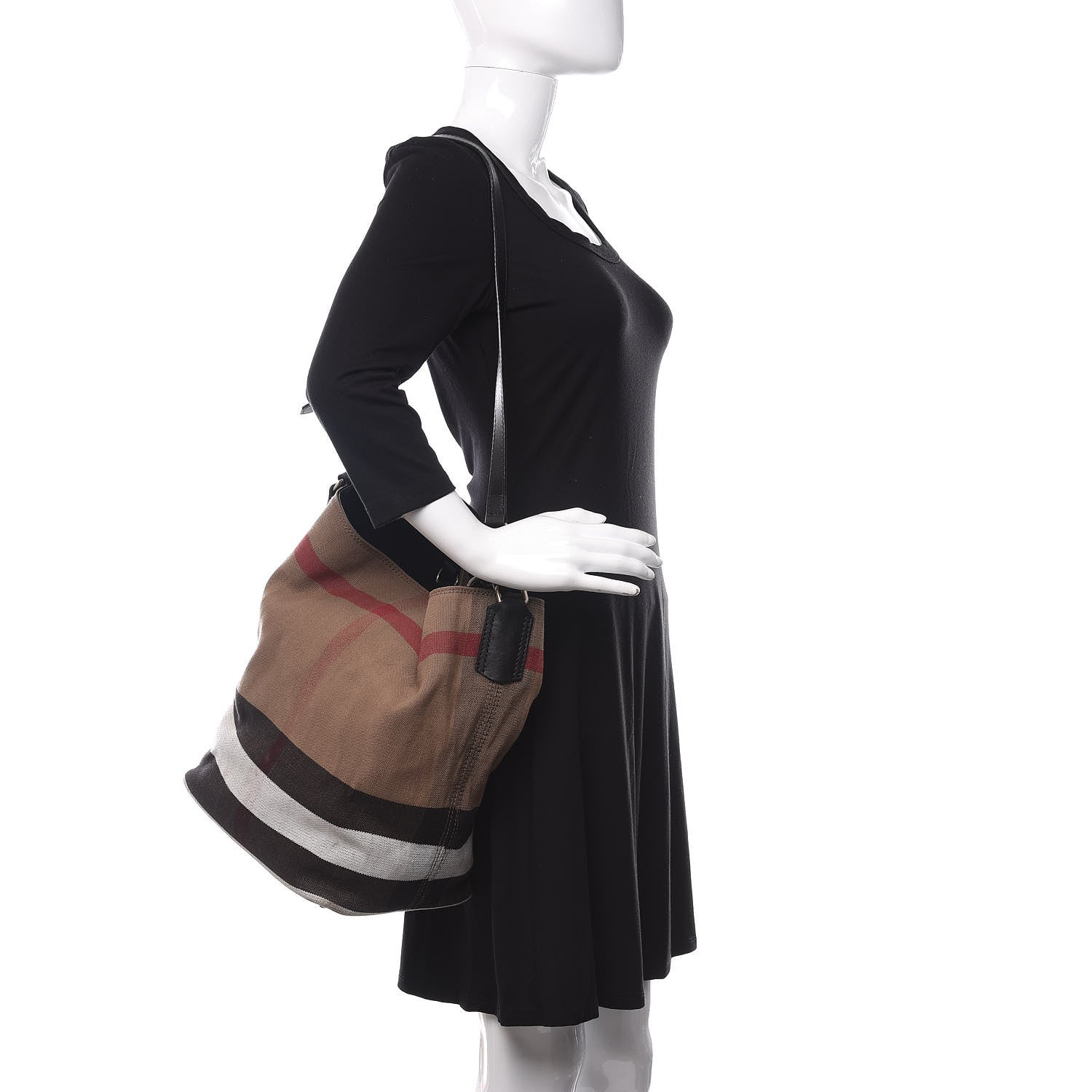 Burberry Canvas Mega Check Medium Ashby Hobo Black 2 of 13