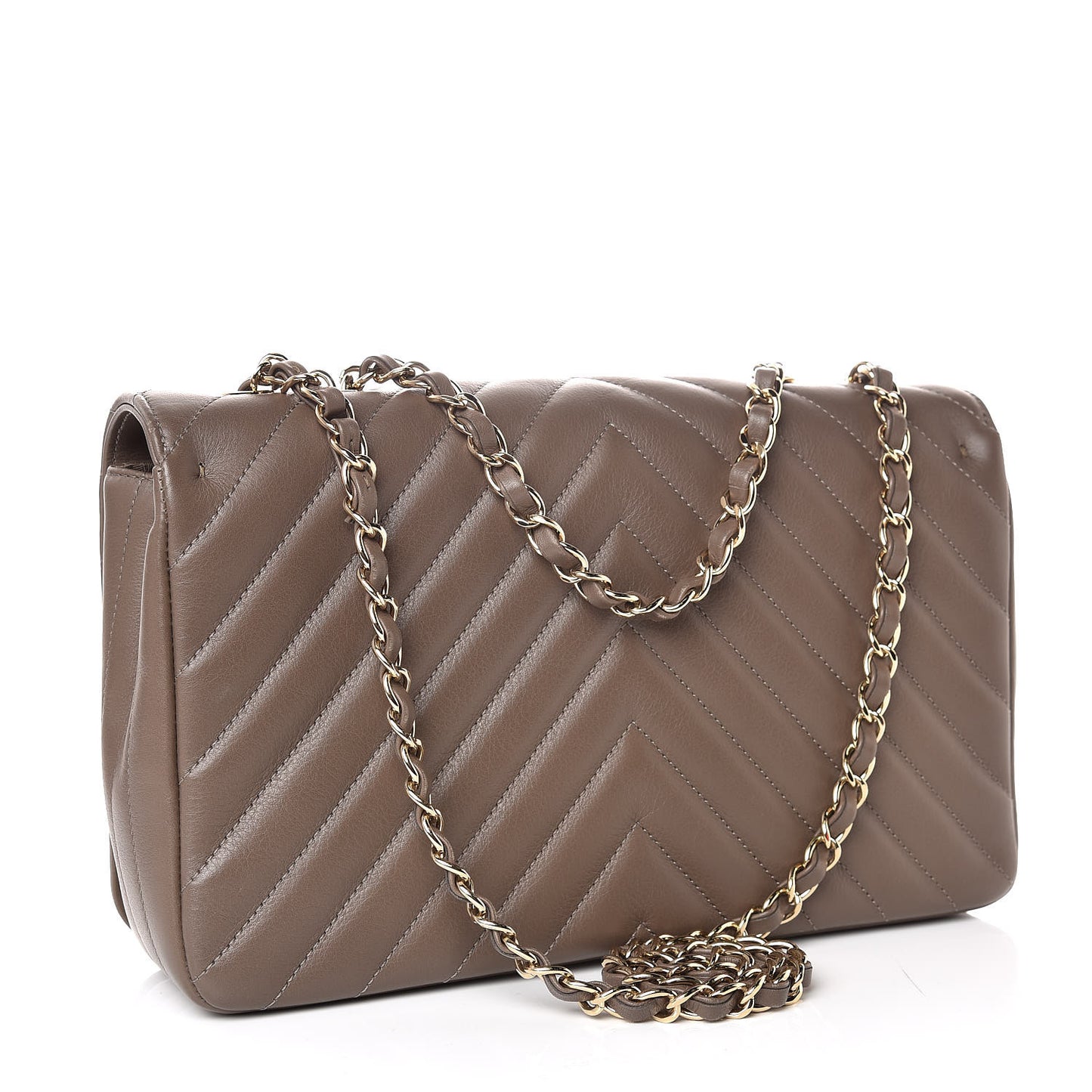 Calfskin Chevron Quilted Medium Statement Flap Khaki
