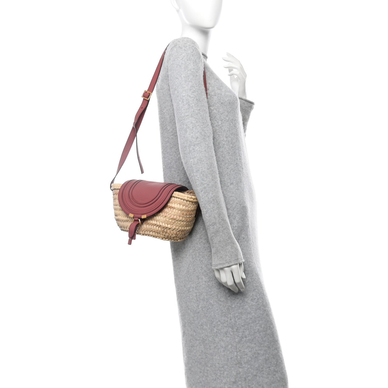 Chloe Raffia Calfskin Marcie Basket Faded Rose 3 of 11