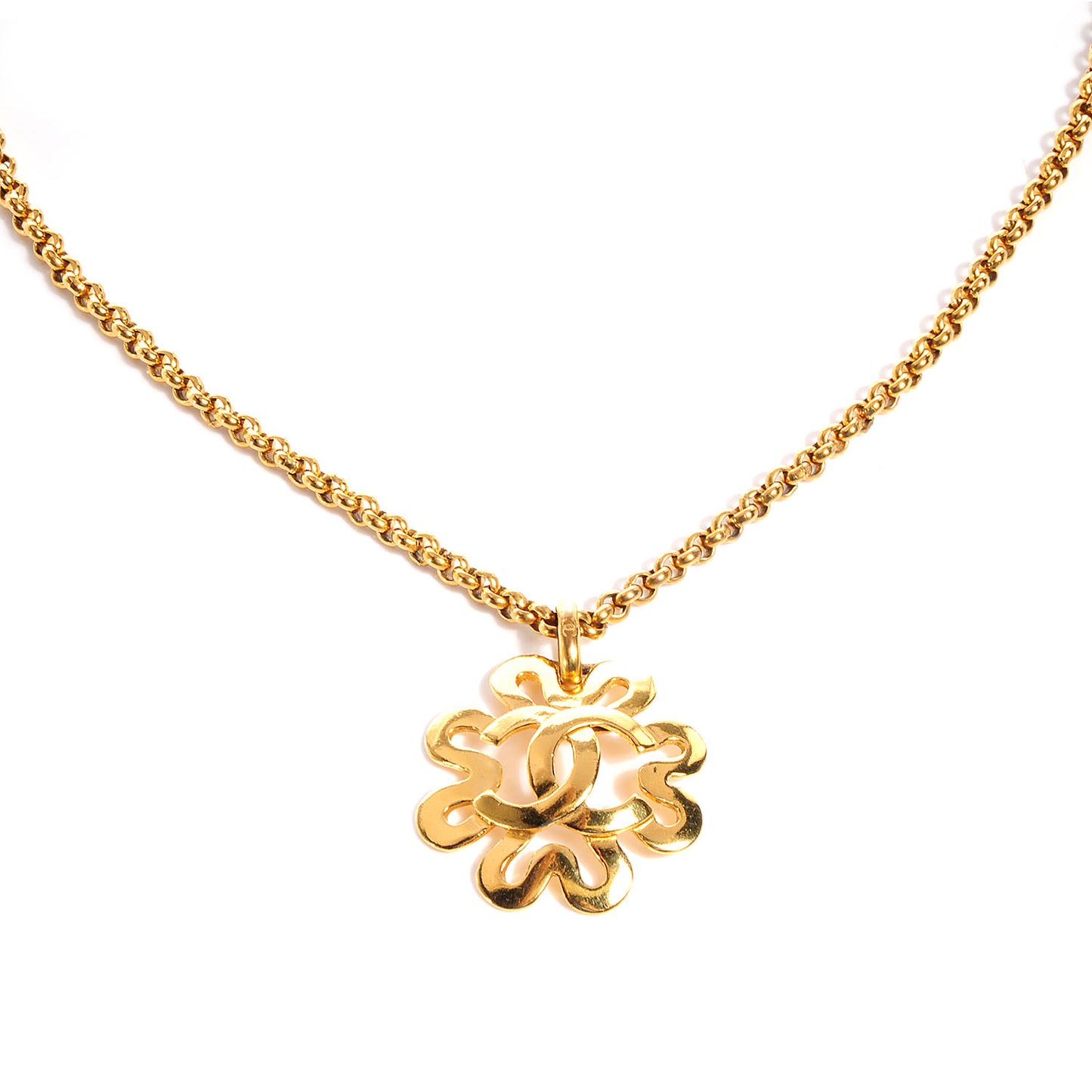 CC Chain Pendant Long Necklace Gold