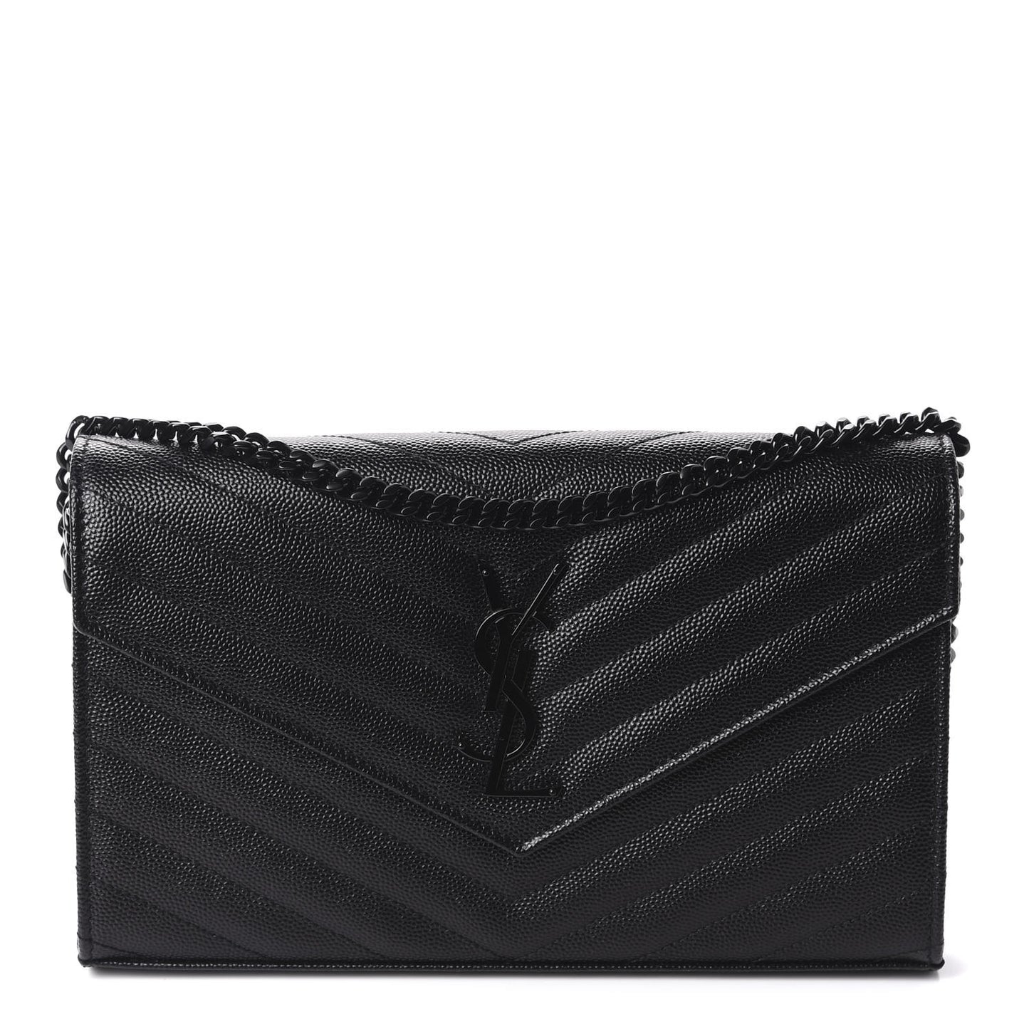 Grain De Poudre Matelasse Chevron Monogram Chain Wallet Black