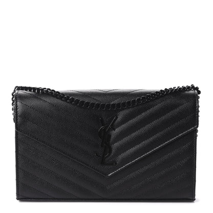 Saint Laurent Grain De Poudre Matelasse Chevron Monogram Chain Wallet Black 1 of 11