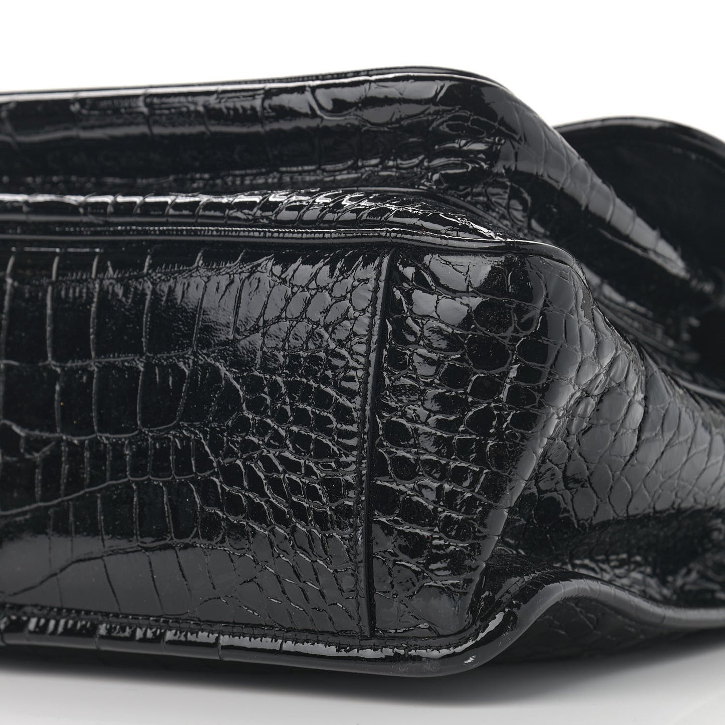 Patent Crocodile Embossed Lambskin Monogram Medium Niki Chain Satchel Black