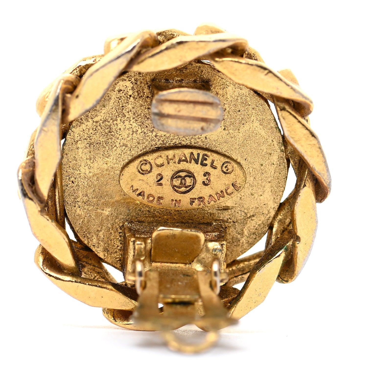 Chanel Crystal CC Round Clip On Earrings Gold 4 of 5