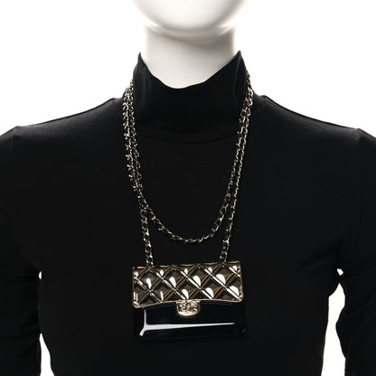 Chanel Metal Resin Lambskin Flap Bag Long Necklace Gold Black 2 of 5