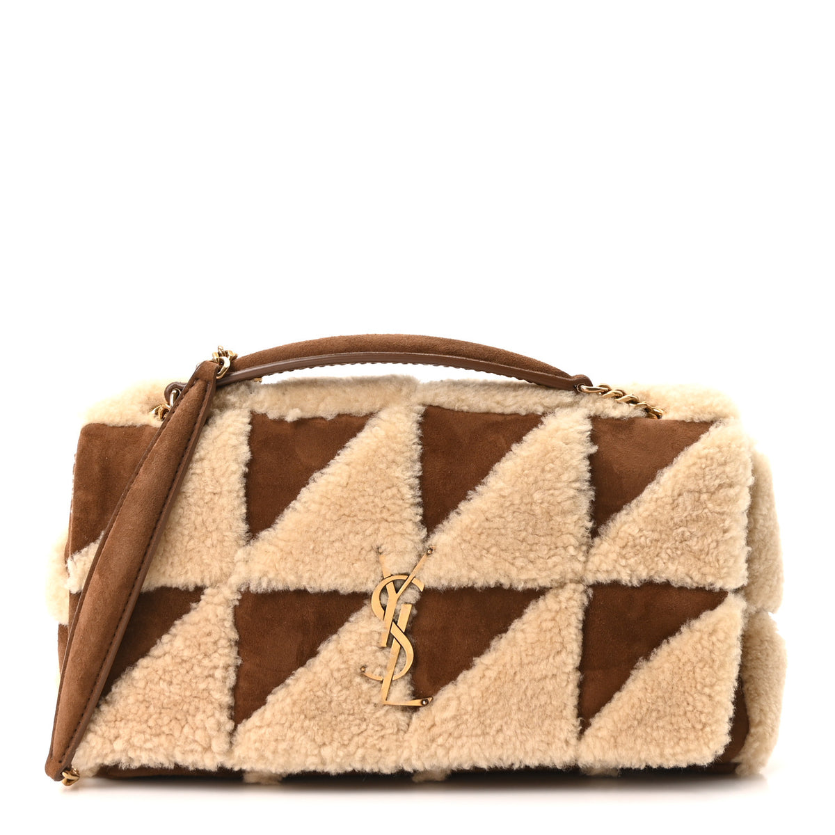 Suede Shearling Patchwork Monogram Medium Jamie Brown Beige