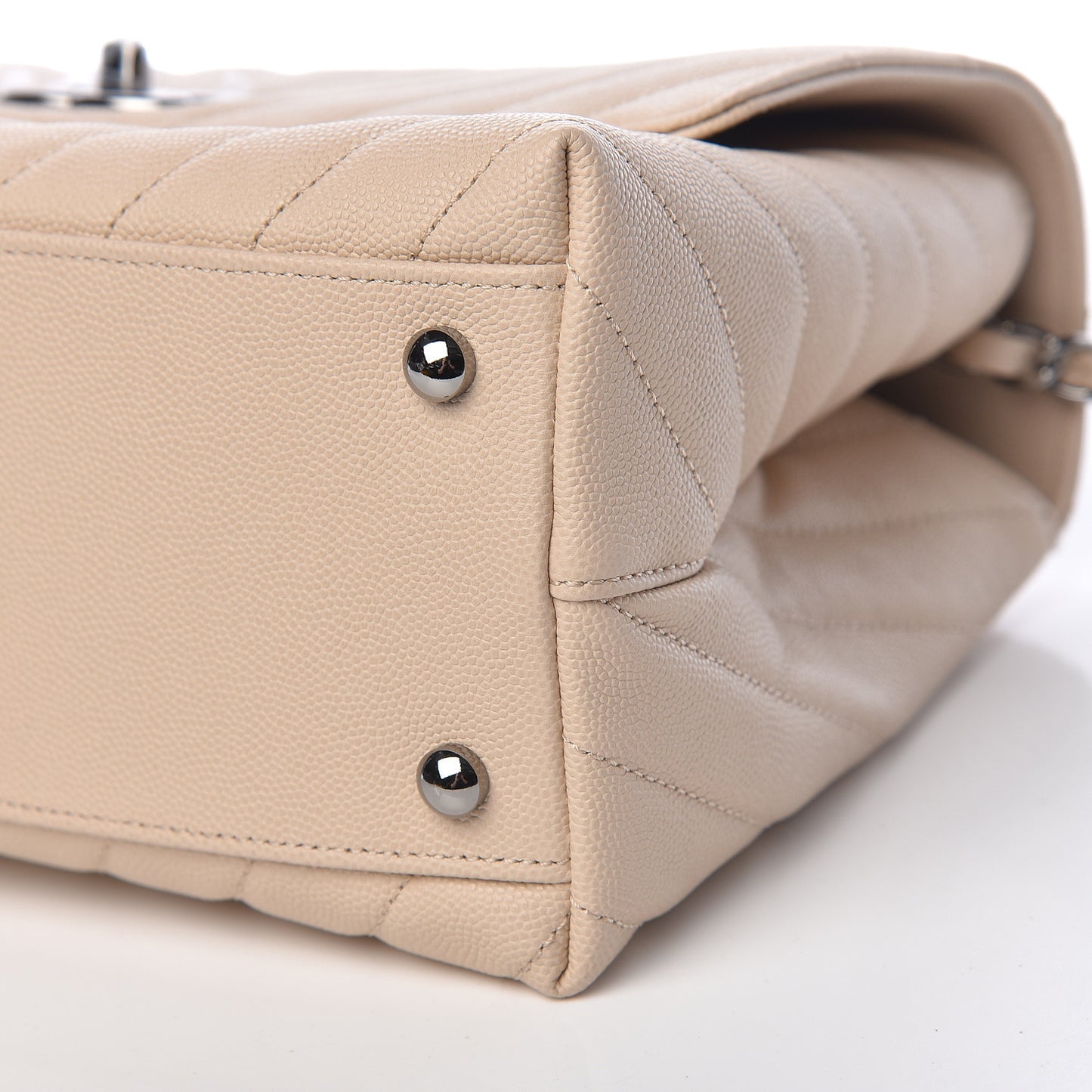 Caviar Chevron Quilted Small Coco Handle Flap Beige