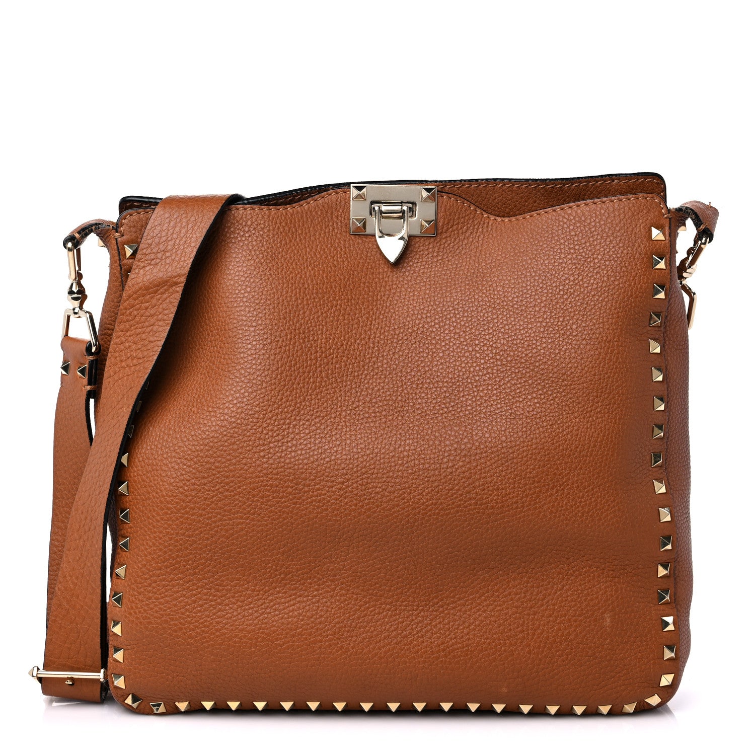 Valentino Garavani Pebbled Calfskin Small Rockstud Flip-Lock Messenger Bag Light Cuir 1 of 15