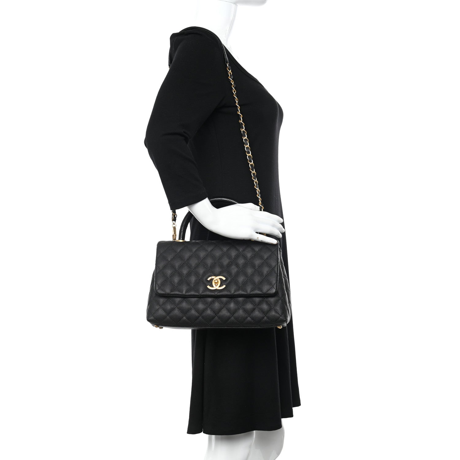 Chanel Caviar Lizard Embossed Quilted Small Coco Handle Flap Black 2 of 12