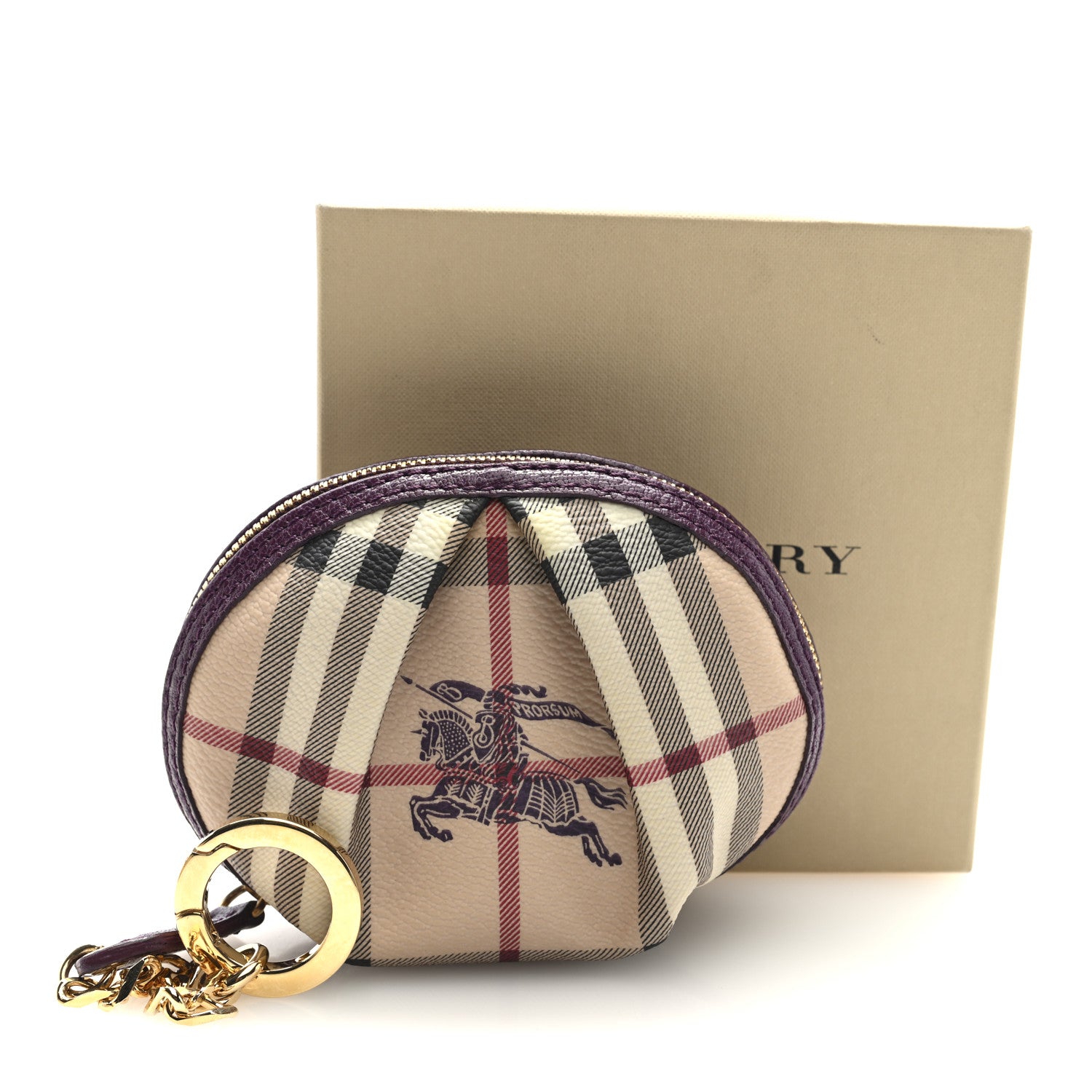 Burberry Haymarket Check Round Key Pouch Plum 7 of 7