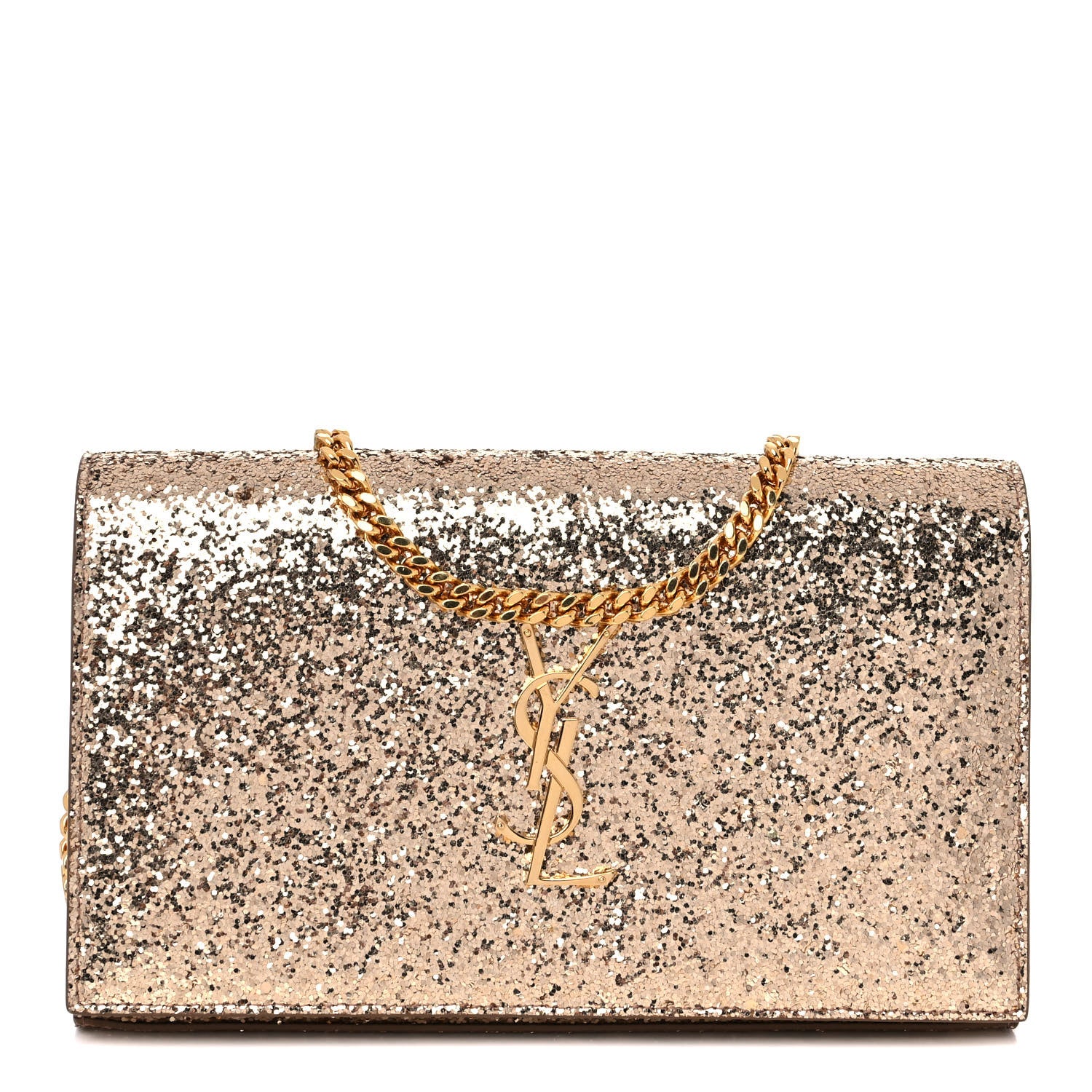 Saint Laurent Glitter Galactica Monogram Chain Wallet Platino 1 of 8
