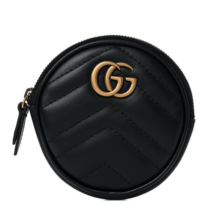 Gucci Calfskin Matelasse GG Marmont Round Coin Purse Black 1 of 9